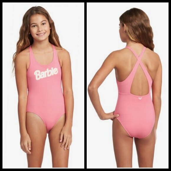 💕BARBIE x ROXY💕 One Piece Swimsuit Pink Lemonade - Picture 1 of 16